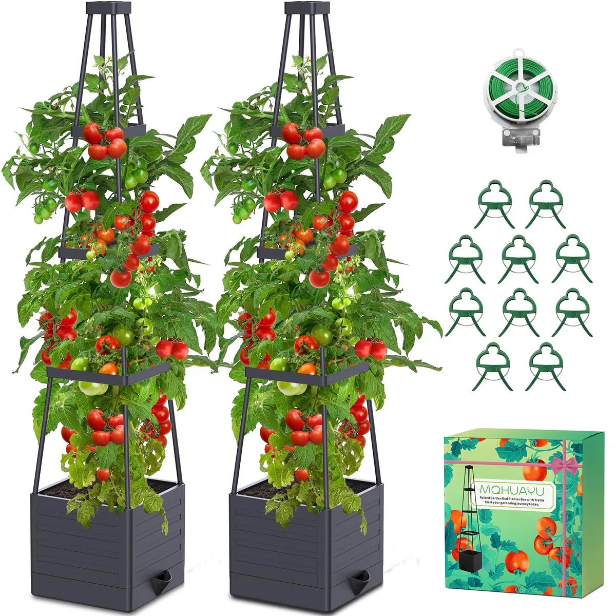 Tutores Plantas,145cm Cajas de Plantación con Riego Automático，Altura Ajustablesoporte Plantas Trepadoras，para Plantas Trepadoras Verduras Flores al Aire Libre y de Interior (2 Pack)