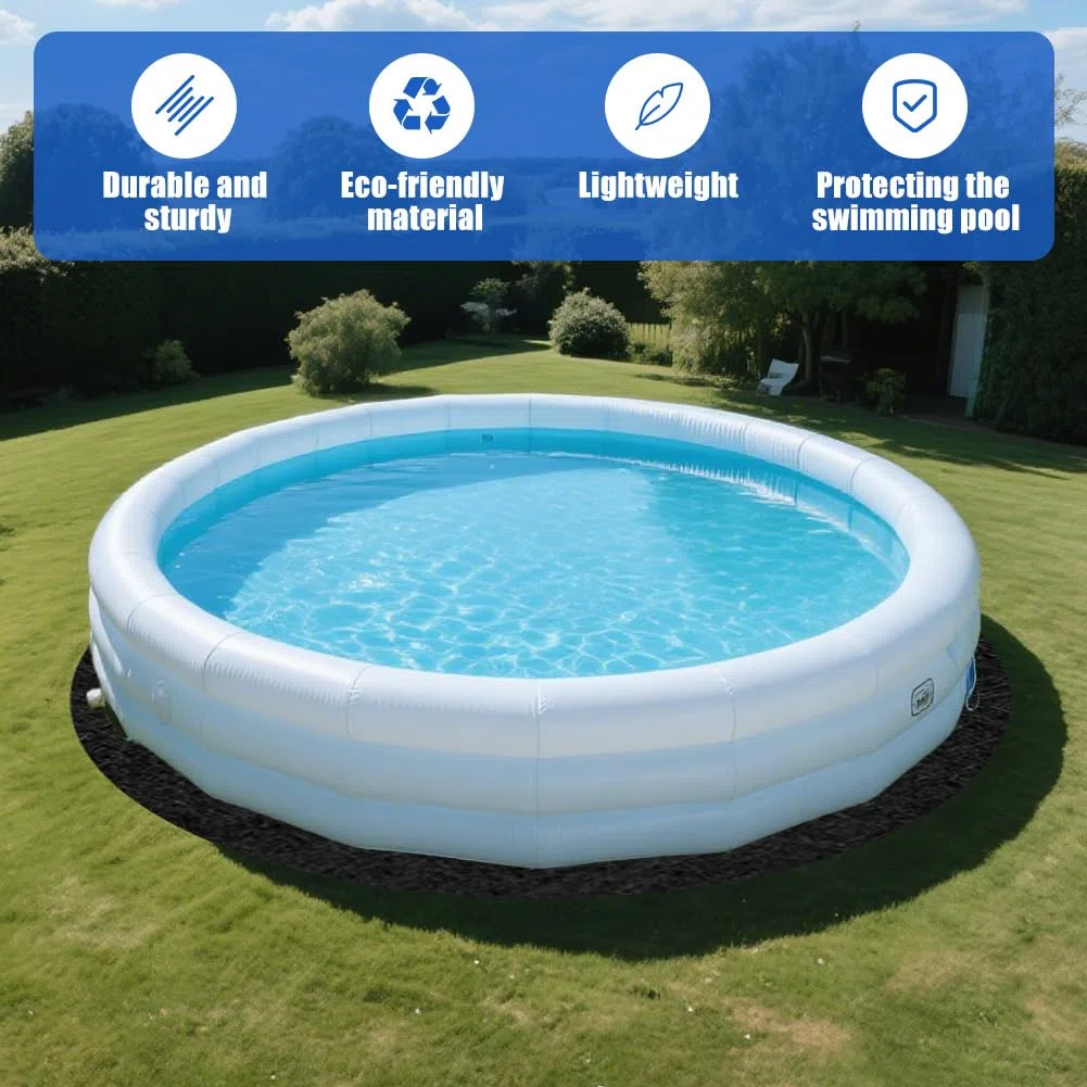Base antideslizante redonda para piscina, para exteriores, lona de suelo precortada para piscinas de pie y jacuzzis, ideal para exteriores, prolonga la vida útil del revestimiento (370 cm de diámetro)