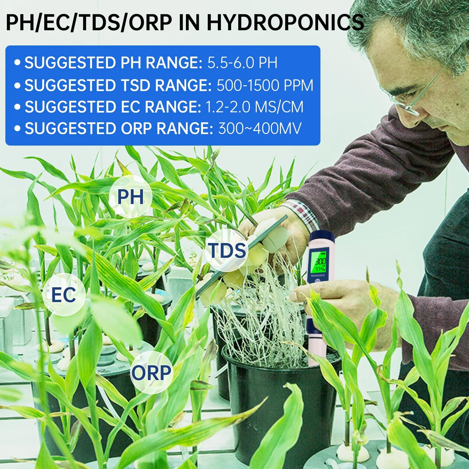 Medidor pH 7 en 1, profesional medidor PH TDS EC SALT ORP S.G Temperatura, Tester Calidad Agua portátil para acuarios, piscinas, agua potable e hidroponía