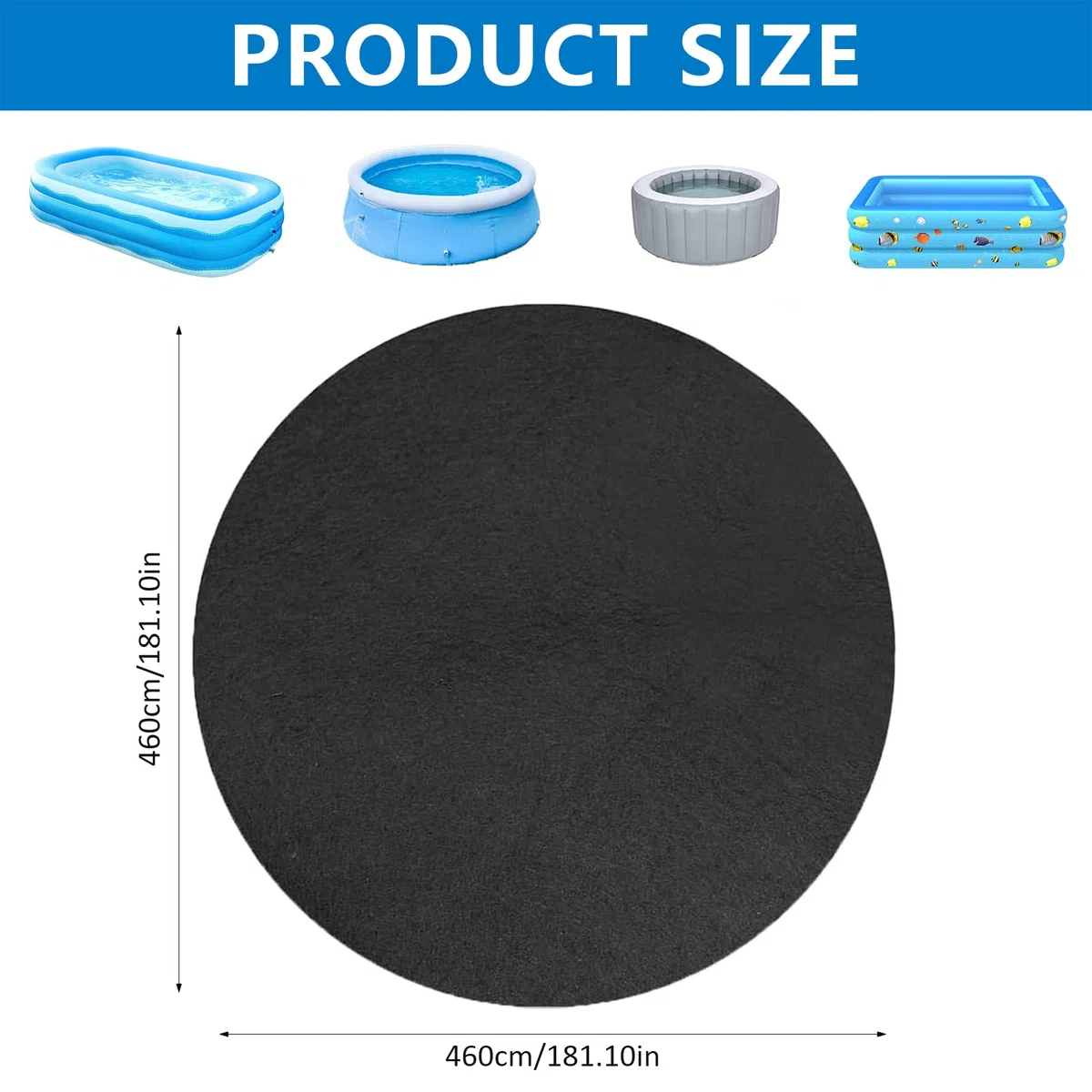 Base redonda para piscina, redonda, base para piscina exterior, lona protectora para el suelo, alfombrilla para piscina, alfombrilla de suelo precortada para piscinas de pie y jacuzzis (460 cm)