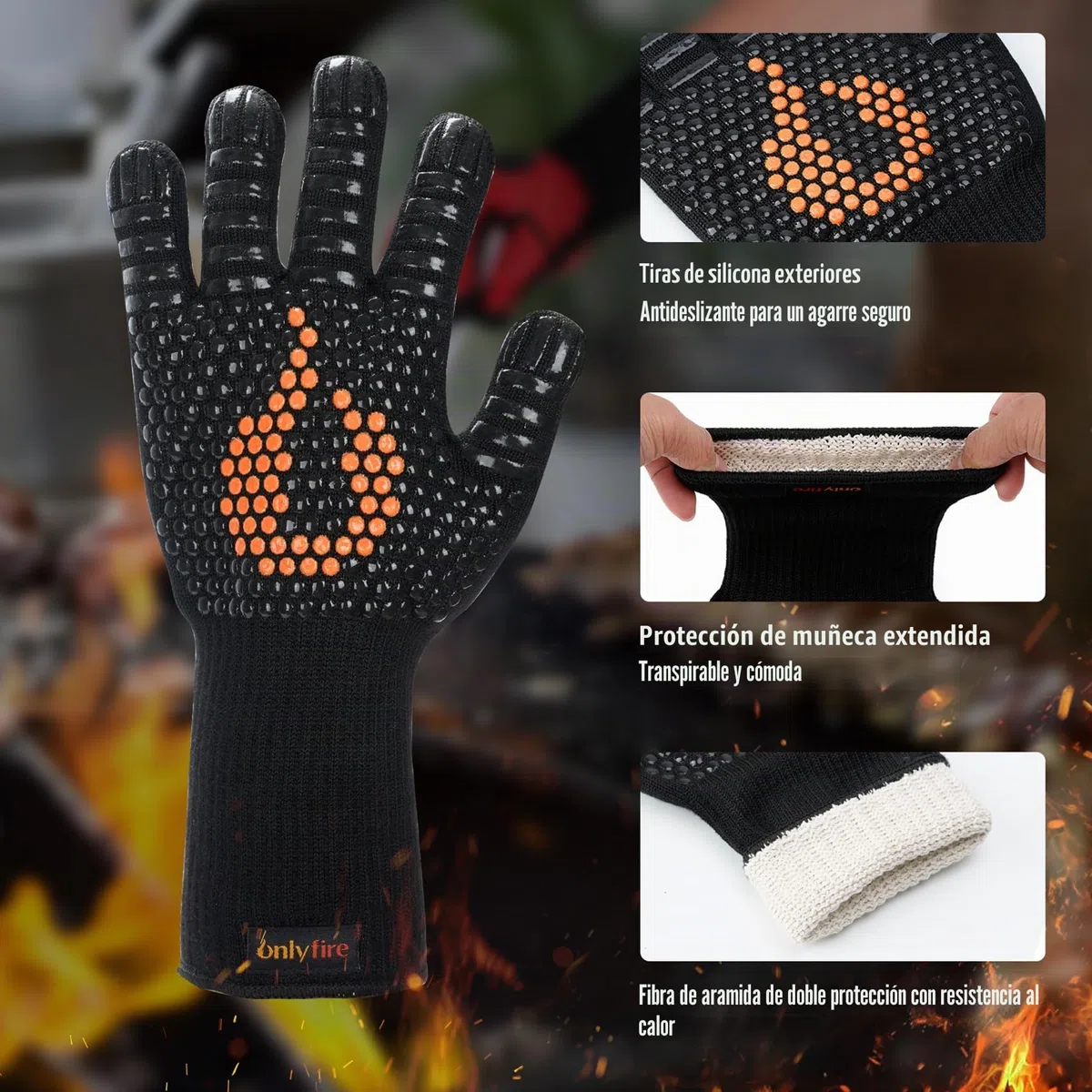 onlyfire Juego de Utensilios para Barbacoa de 3 Piezas, Contiene Delantal de Barbacoa Ajustable Con 2 Bolsillos, Guantes Barbacoa Resistentes y Paño de Microfibra, Kit de Accesorios para Cocinar