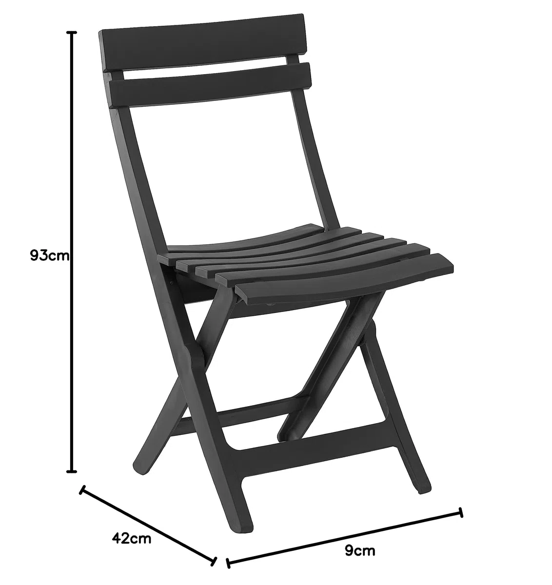 Grosfillex 49036002 Miami Silla Plegable, Antracita, 50 x 42 x 80 cm