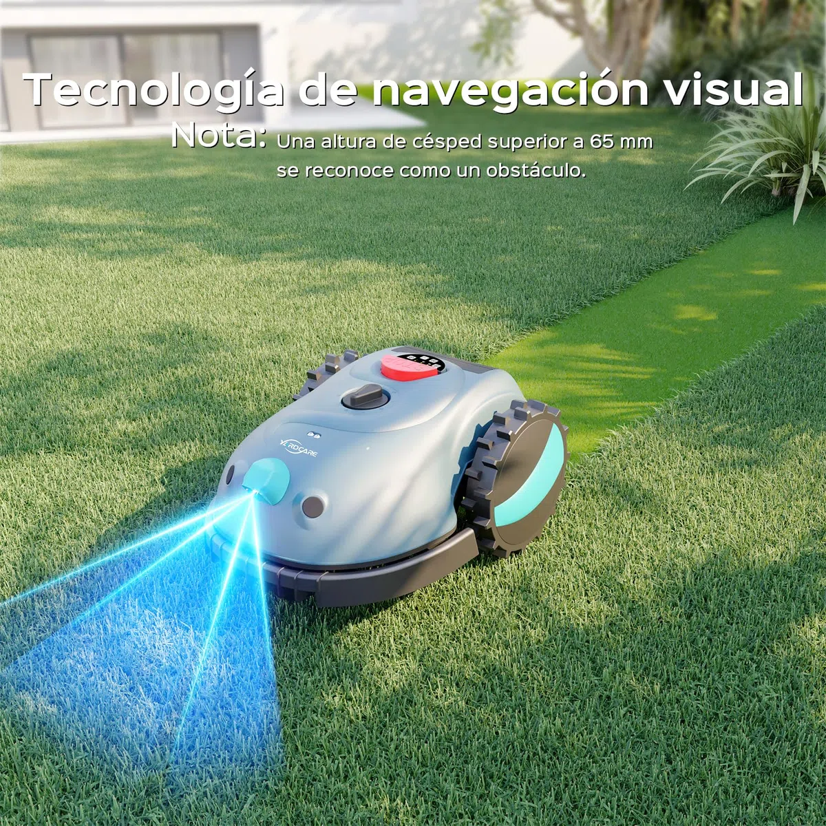 YARDCARE V100 Robot Cortacésped, con Navegación Visual por IA, sin RTK, sin Señal Perdida, 150 Obstáculos, con Cintamagnetica, Cuchillas de Repuesto, Adecuado para Jardines Pequeños