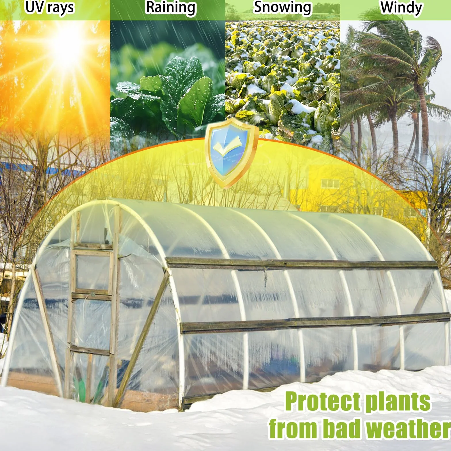 Plastico Invernadero 3m x 10m, Película de Polietileno Transparente para Invernadero, para Jardinería, Casa de Tomates