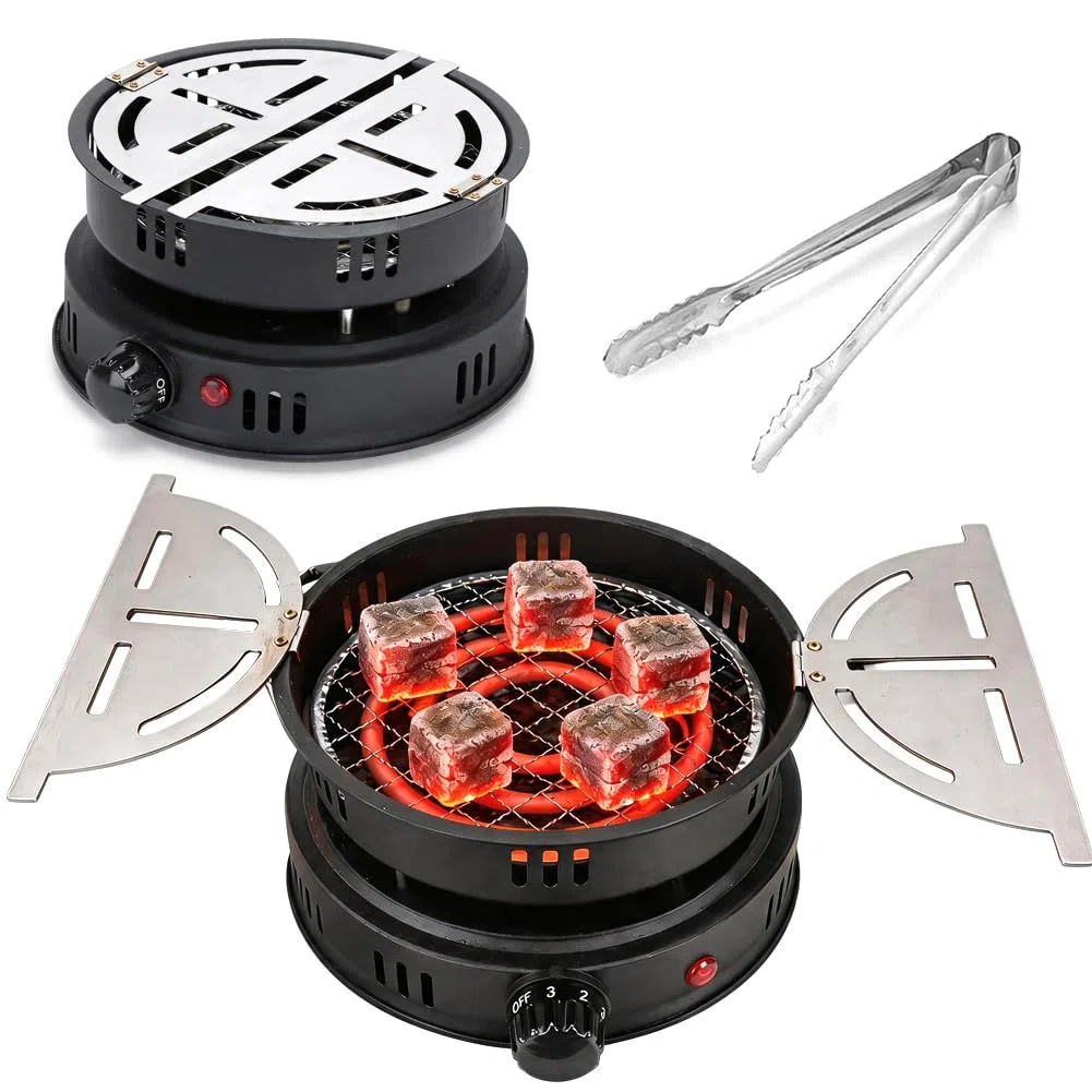 RANJIMA Encendedor de carbón para shisha eléctrico, parrilla de carbón con pinzas, 1000 W, encendedor de carbón eléctrico para carbón, cable exterior, accesorios eléctricos, encendedor de carbón de