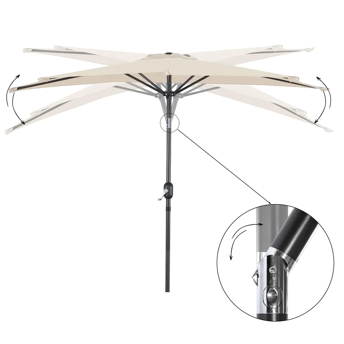 Angel Living Half Circular Parasol, Sombrilla Semicircular 250cm de Acero, Mástil Central de Acero de 38 mm, Para Jardín Patio Balcón