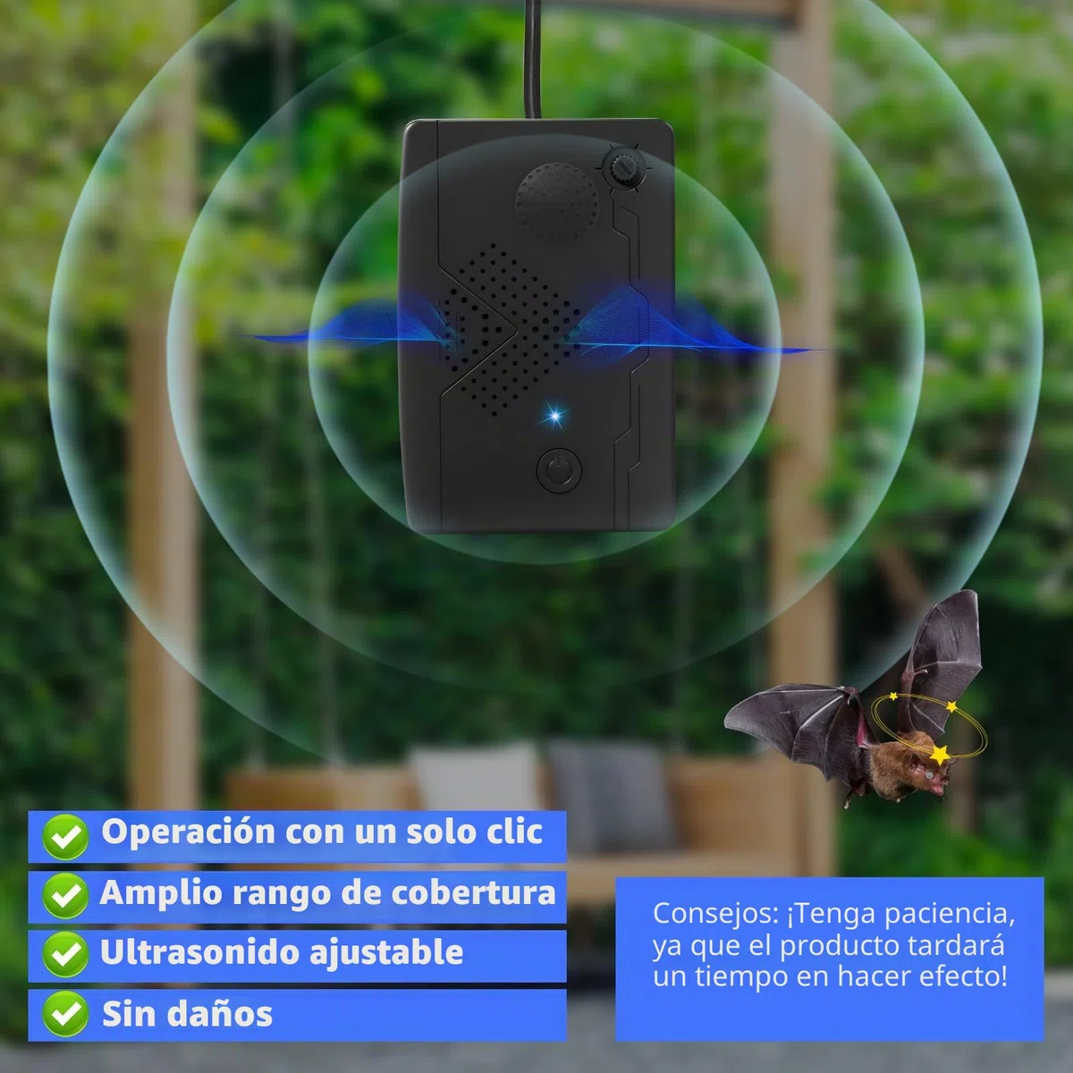 Paquete de 2 repelentes ultrasónicos de murciélagos para exteriores, para ático, dispositivos disuasorios de murciélagos para deshacerse de los murciélagos, repelente ultrasónico para interiores para