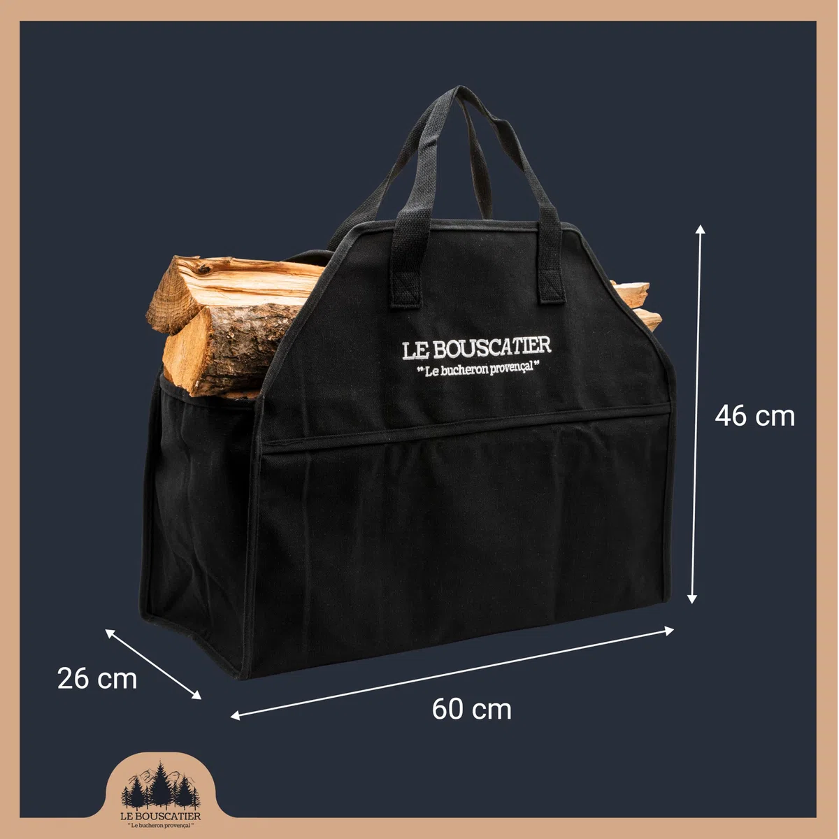 Le Bouscatier - Bolsa para leña de 30 o 50 cm. Cesta de leña para estufa y chimenea de leña, SAB01
