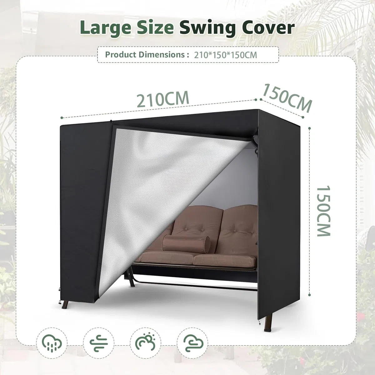 Funda para columpio de jardín de 3 plazas, cubierta Oxford 600D, resistente al invierno, resistente, resistente a desgarros, funda protectora para muebles de jardín(250 x 150x 160cm）