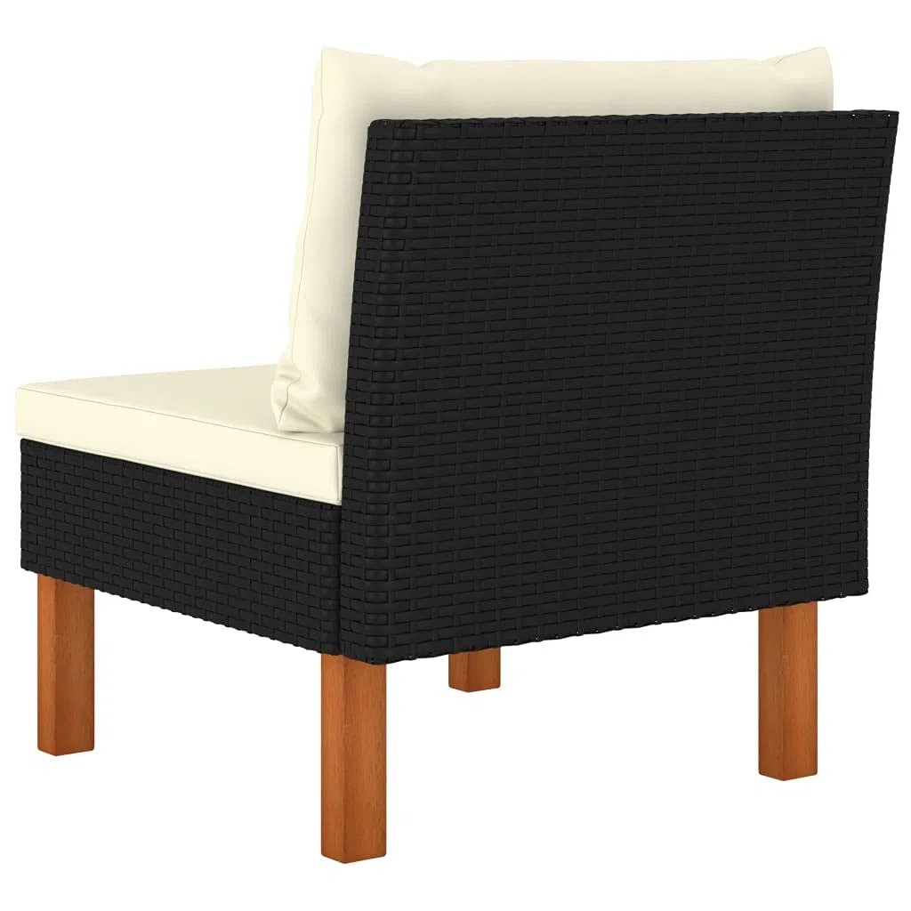 vidaXL Sofá Central Jardín Patio Muebles Mobiliario Terraza Exterior Hogar Silla Asiento Acolchado Suave de Ratán Sintético Madera Maciza de Eucalipto
