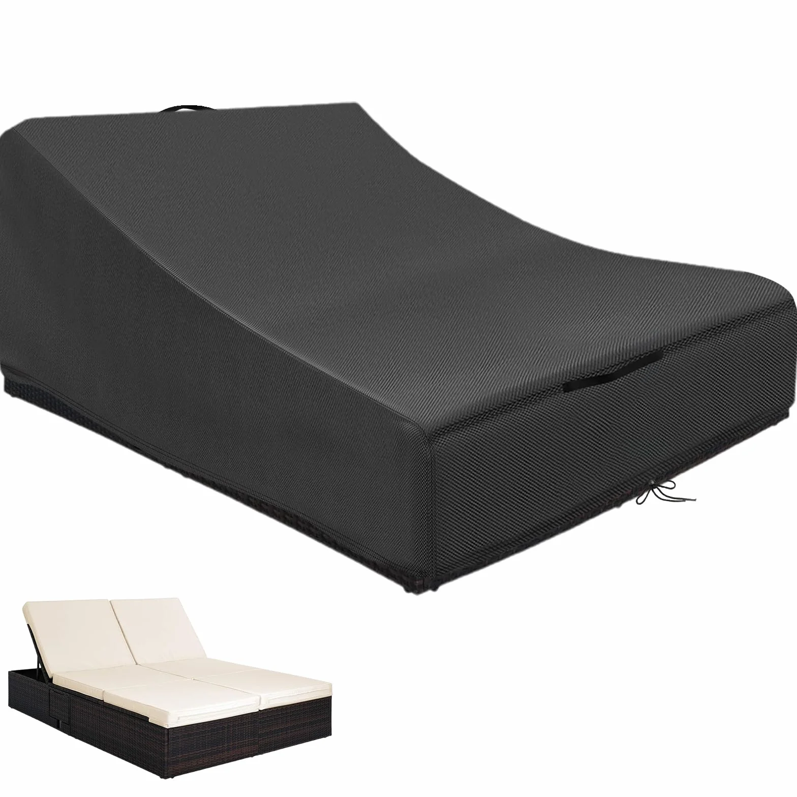 Funda para Tumbonas para 2 Personas Impermeable,Cubierta Protectora Doble Tumbona Anti Viento,Tumbona Jardin Cubierta Protectora Contra con Cordón y Asas,Tela Oxford 420D (210*160*40/90cm,Negro)