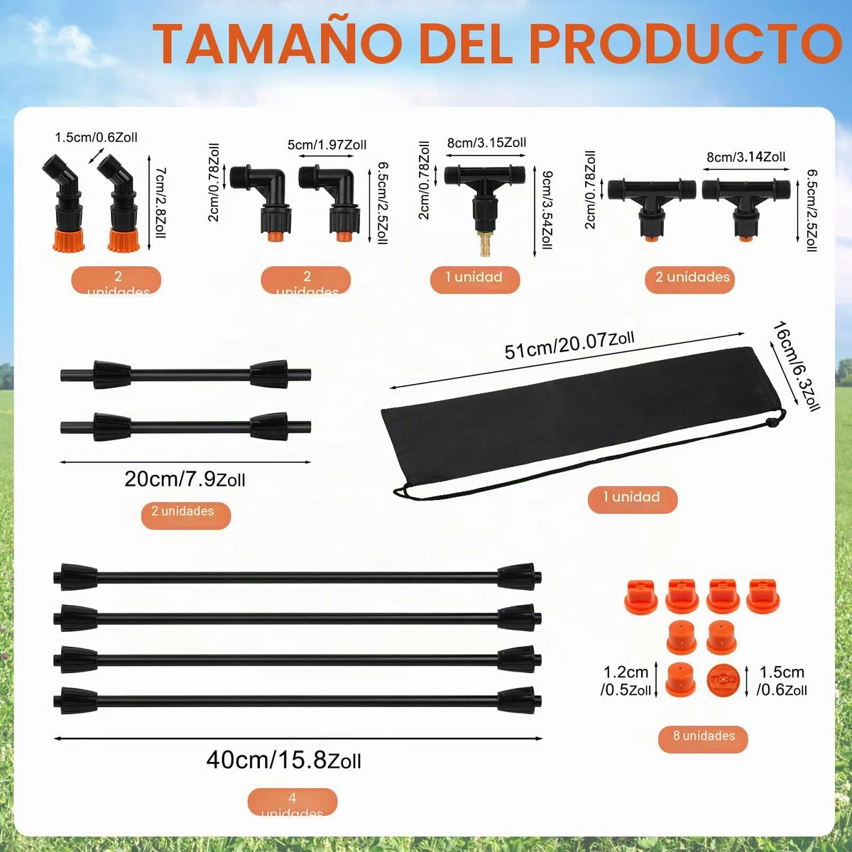 Barra de pulverización de poli 4 boquillas con conexión de latón de 1/4", barra de pulverización equipada con dos tipos de boquillas, longitud DIY de hasta 74,8" (1,9 m) para riego de tractor en