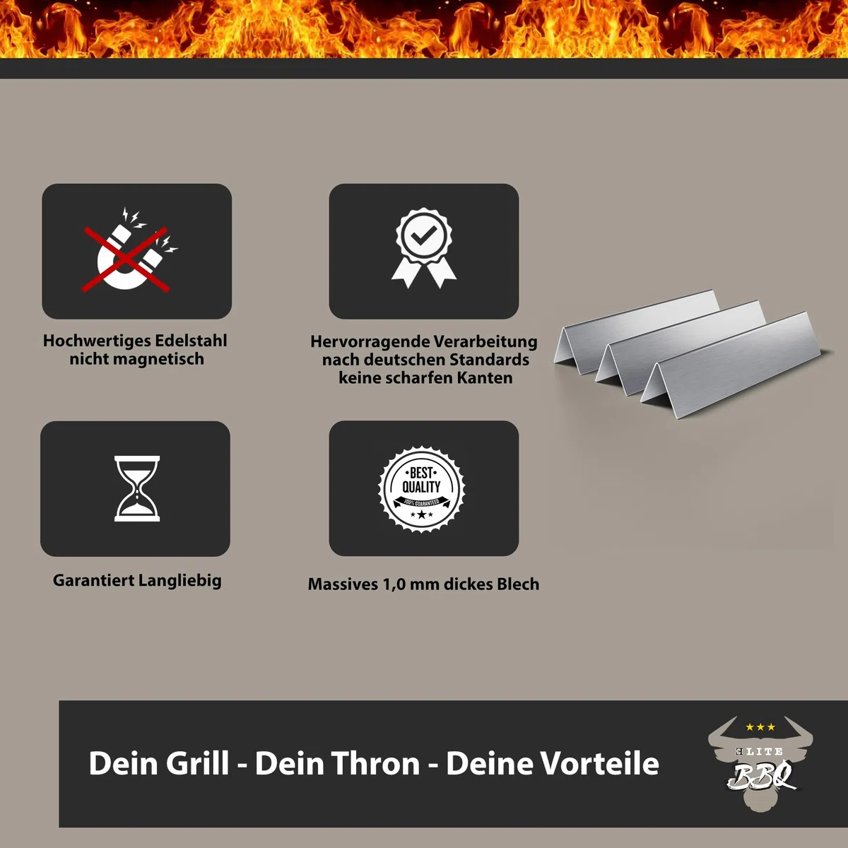 ELITE BBQ Flavorizer Bars para Weber Spirit 210, barras aromáticas para Weber Spirit 210 220 a partir de 2013, chapa de llama, distribuidor de llama, Weber Spirit Barbacoa de gas Spirit 210 Repuestos