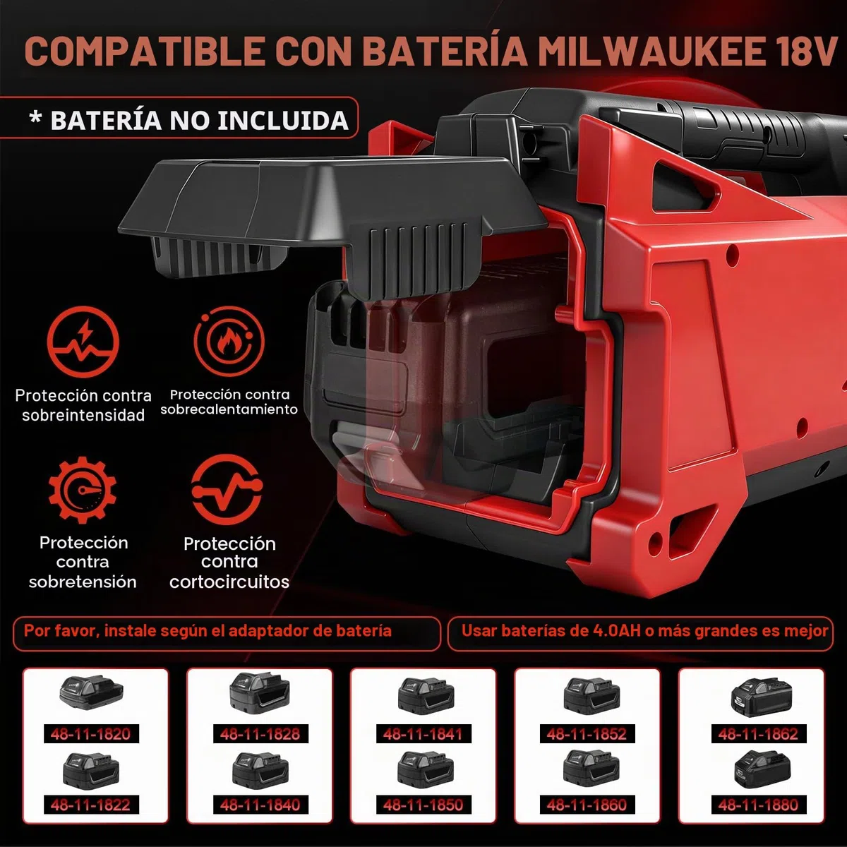 Bomba de agua compatible con batería Milwaukee de 18 V, bomba eléctrica inalámbrica portátil autocebante para casa, piscina, caravana, jardín, jacuzzi, acuario (sin batería)
