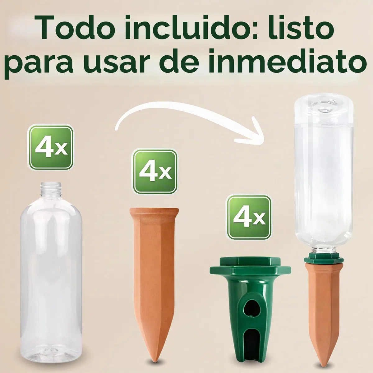 Sistema de riego para plantas, juego de conos de arcilla con adaptador y botellas de PET de 750 ml, riego automático de vacaciones para plantas de interior y balcón