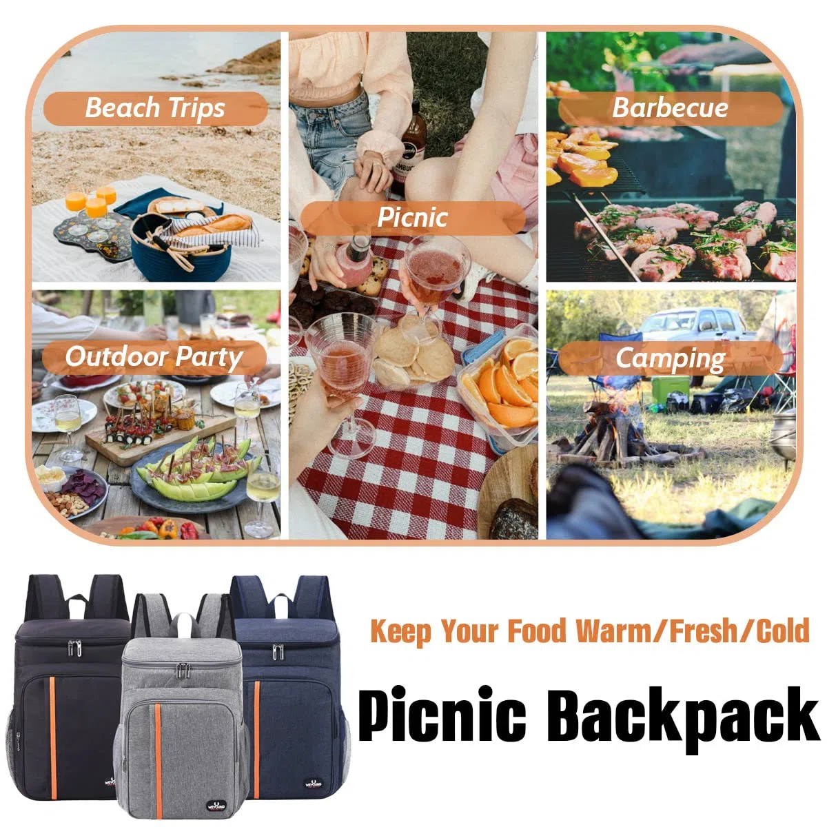 Mochila Nevera Térmica Mochila de Almuerzo Impermeable Portatil Bolsa Refrigeradora para Playa Picnics Camping 18L