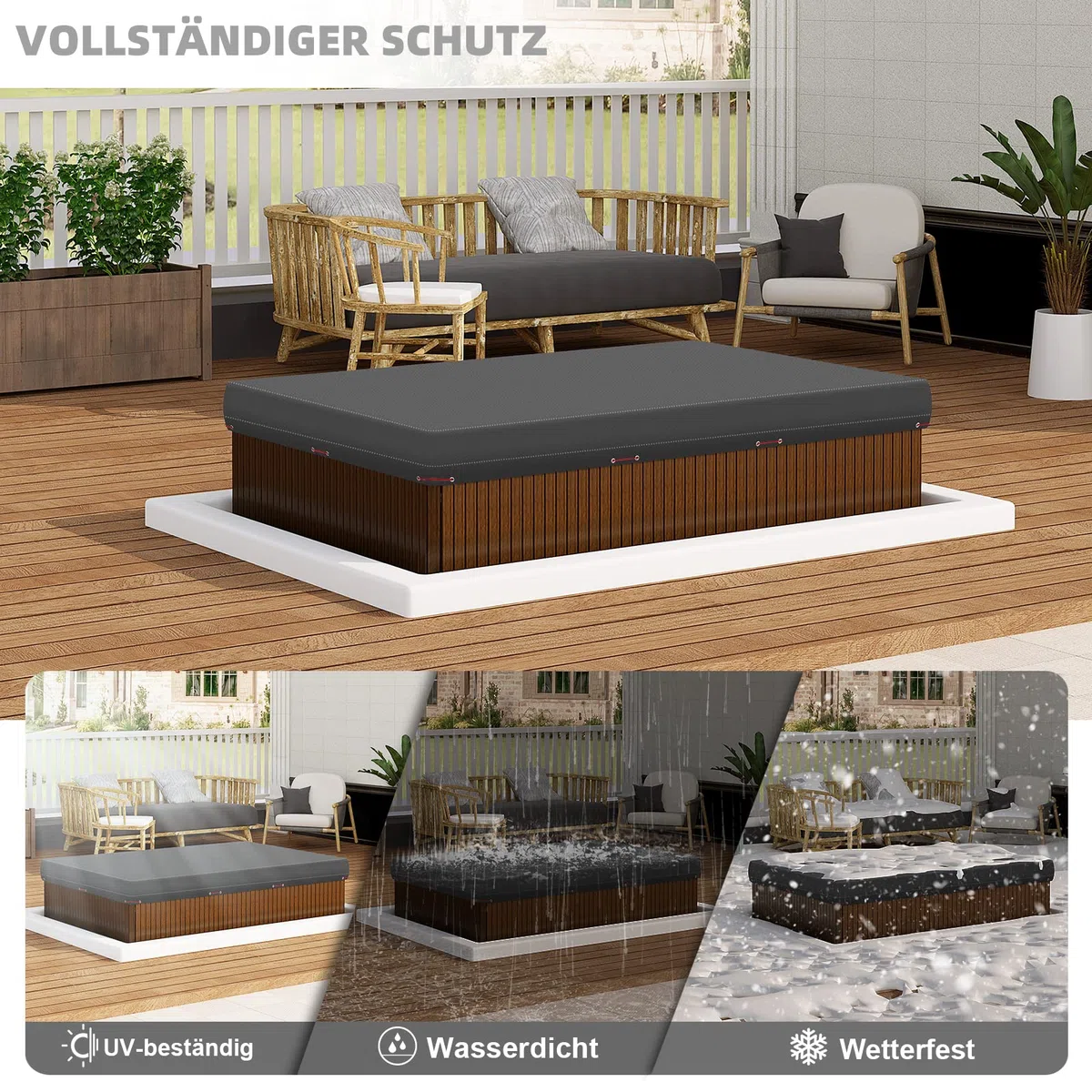 WOLTU Cubierta para Piscina Rectangular 300x200x20 cm, Lona Protectora para Piscina Invierno de PE 200g/m², Cobertor Impermeable y Opaco, con Ojas y Cuerda de Fijación, Gris Oscuro