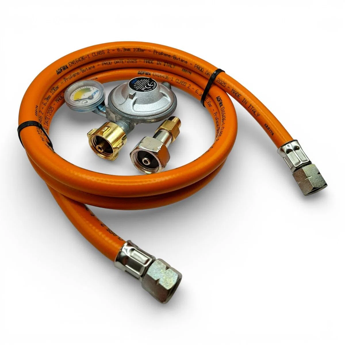 Regulador de Presión de Gas Propano con Manómetro y Manguera Set de 0,8m – Regulador GLP 50mbar x Conexión LH 21,8mm, Monitor Indicador de Nivel, BBQ, Camping y Uso Exterior
