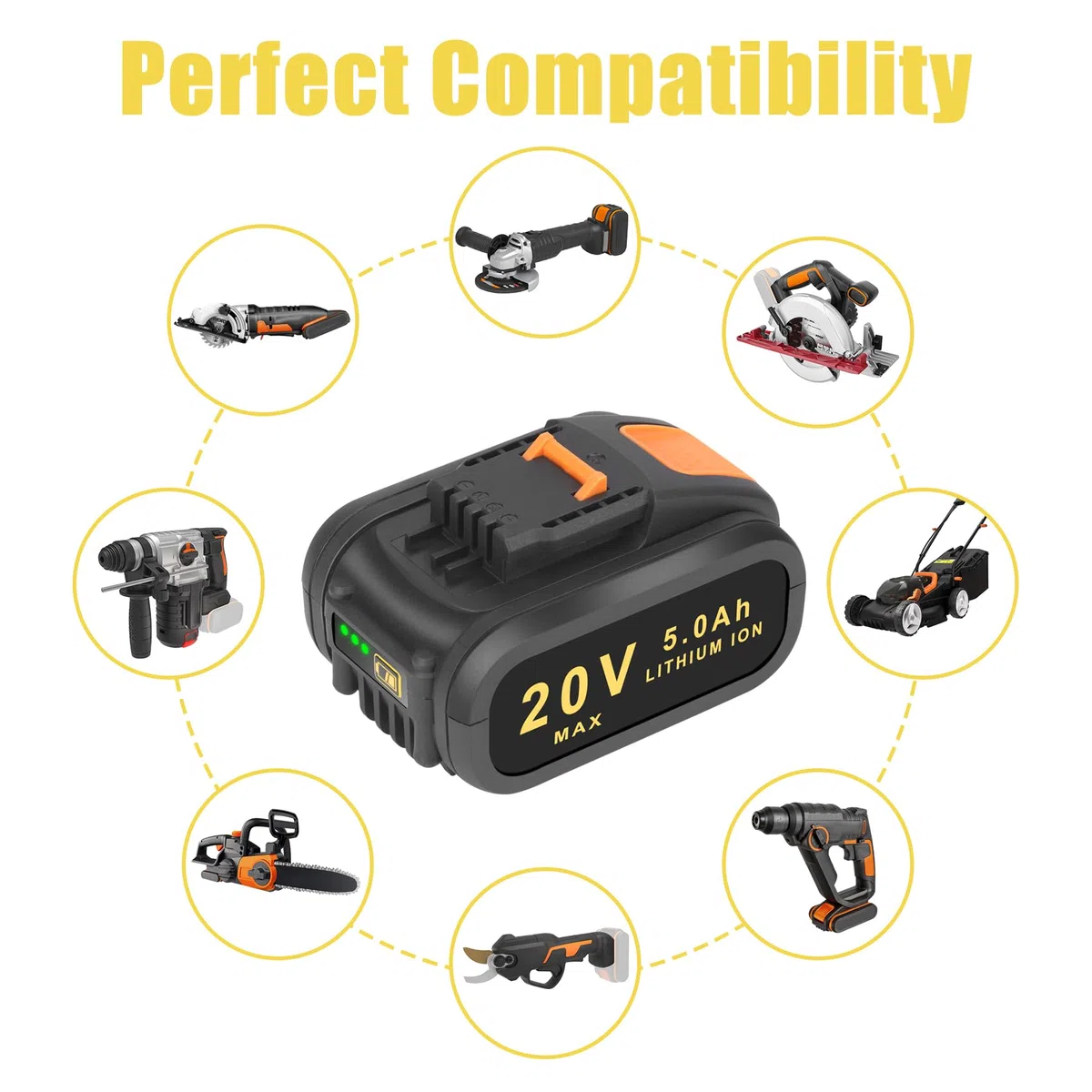 2X 5.0Ah Batería de Repuesto para Worx Batería 20V Batería Recargable Lithium Bateria Compatible para Worx 20 Volt WA3551 WA3553 WA3572 WA3641 WX390 WX176 WX178 Batería