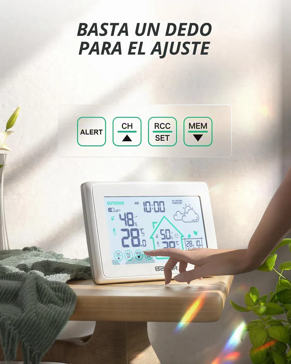 BALDR Estación Meteorológica a Batería, Interior y Exterior, Digital DCF Termómetro Higrómetro con Pronóstico del Tiempo