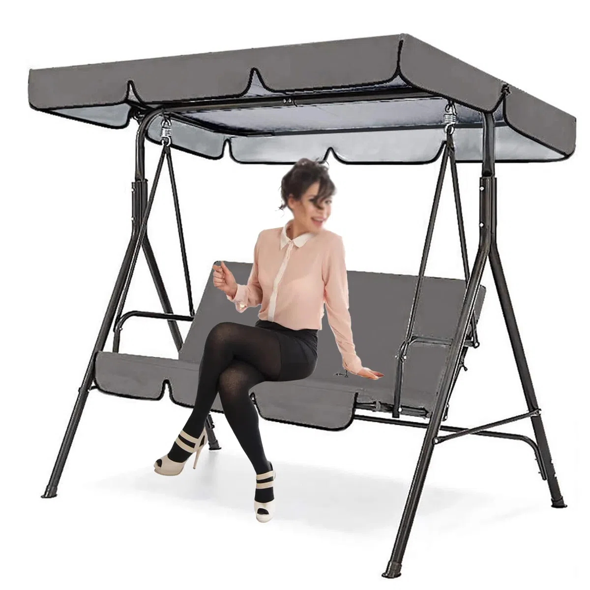 Toldo Recambio Balancin de Jardin con Cubierta Asiento 2/3 Plazas, Techo y Asiento de Repuesto para Columpio Jardín, Telas para Toldos Universal, Recubrimiento de PU Imp(Size:195x125x15cm,Color:Gris)