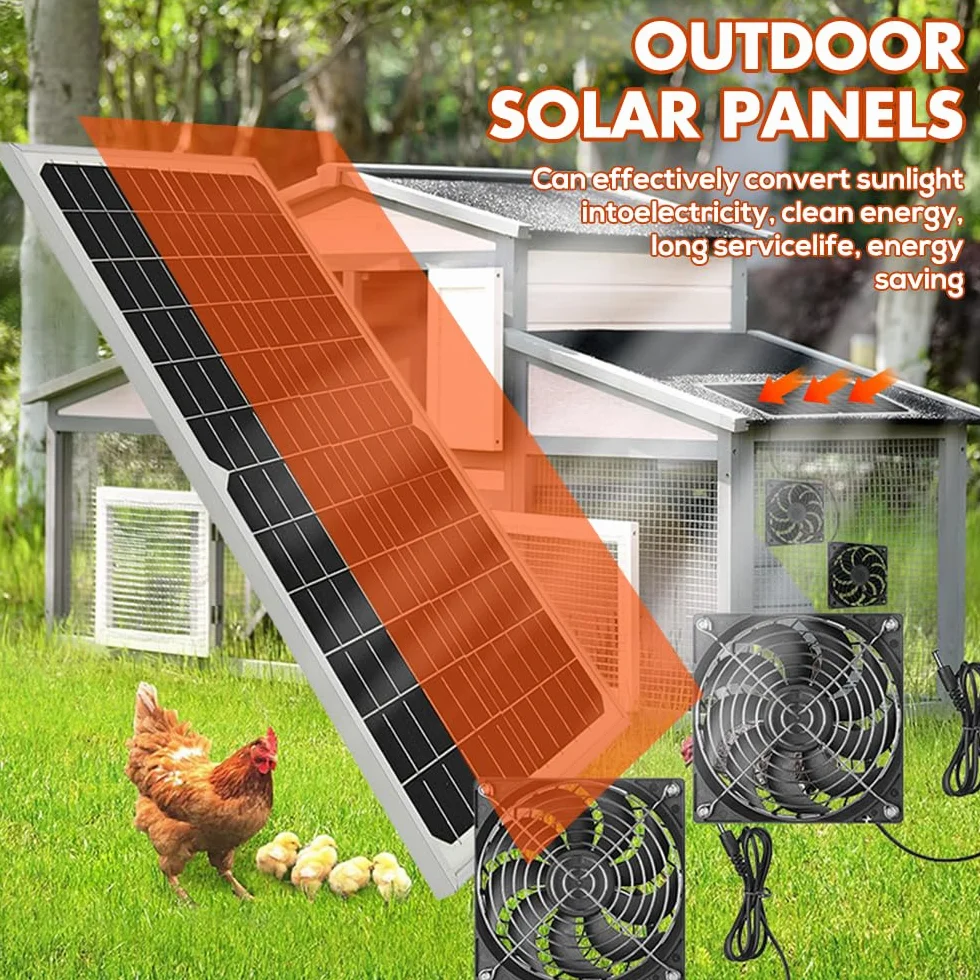 Ventilador Solar, 16W Kit De Ventilador De Panel Solar, Ventilador De Escape De Doble Ventilador, Solar Powered Fan Resistente a la Intemperie para Invernadero, Casa De Pollo