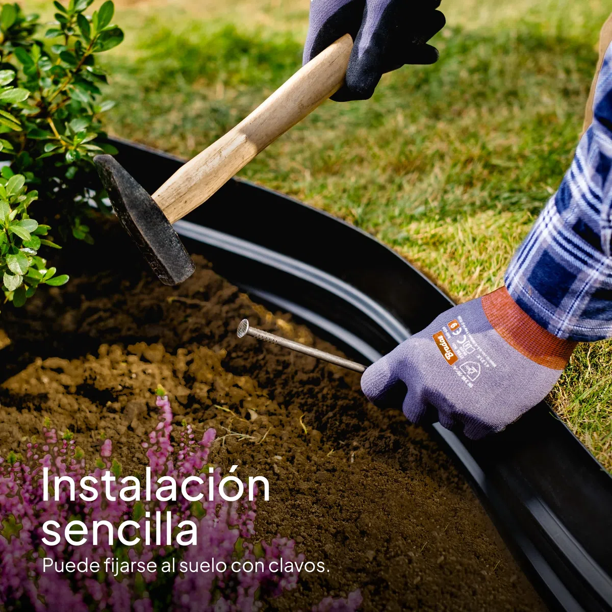 UNIGARDIA Flexible Borde Jardín Exterior 10 m, Altura 20 cm - Borde para Césped de Plástico Reciclado, Fácil Instalación, Duración mínima de 30 años, Suficientemente Fuerte Bordura Jardín, Negro