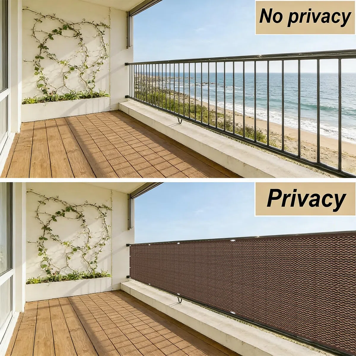 Privacidad de Balcón 50 x 200 cm HDPE Protección Solar, Protección UV, Resistiente Al Viento, Transpirabilidad, HDPE Ocultacion Balcon con Ataduras para Exterior Terraza, Marrón