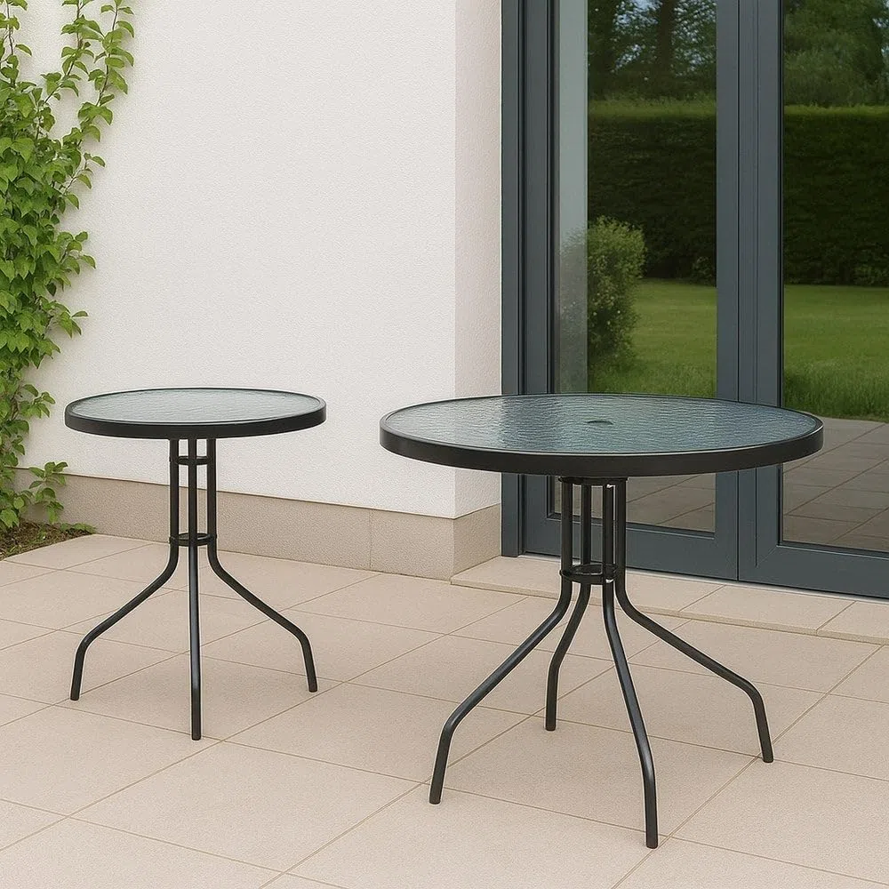 LOLAhome Mesa de jardín de Acero y Cristal Templado | De Ø 60 cm | Pintuta Color Antracita con epoxi Anticorrosión | Resistente y Duradera | Balcón, Terraza o Jardín | Trivia