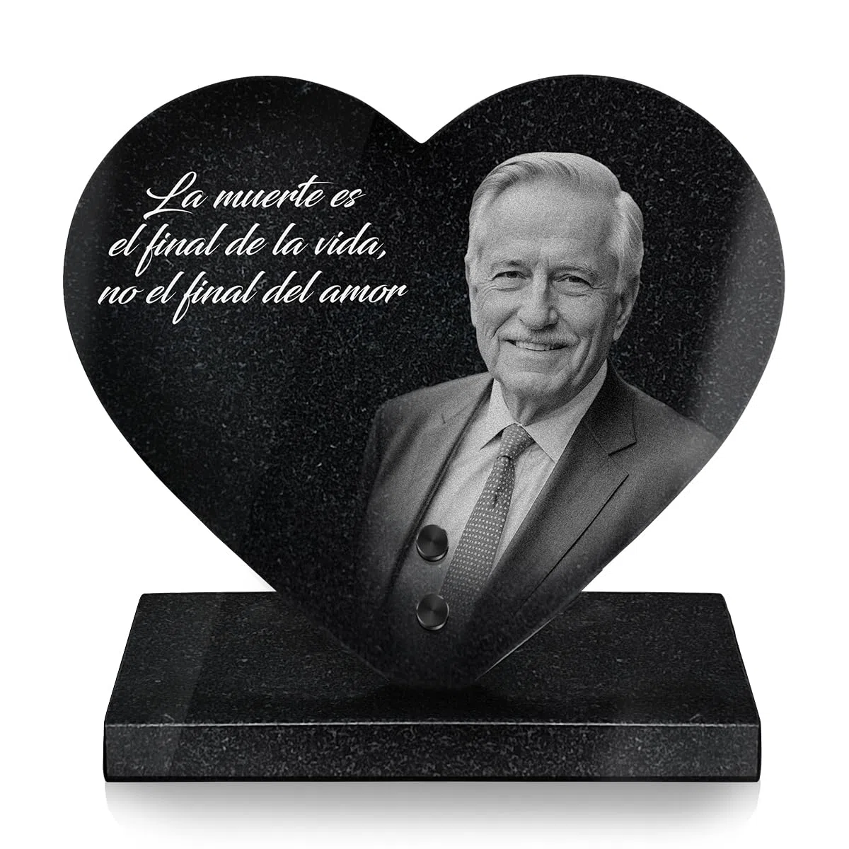 Eternel - Placa Funeraria Personalizada Premium, Corazón de Granito Macizo, Foto y Texto Grabados con Láser, Placa Funeraria con Foto Personalizada, Placa de Cementerio, Tumba, Sepultura, Entierro