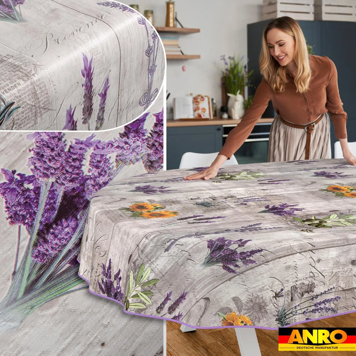 Mantel de hule lavable, fácil de limpiar, impermeable, efecto loto, para jardín, ovalado, 260 x 140 cm, con dobladillo (ribeteado)