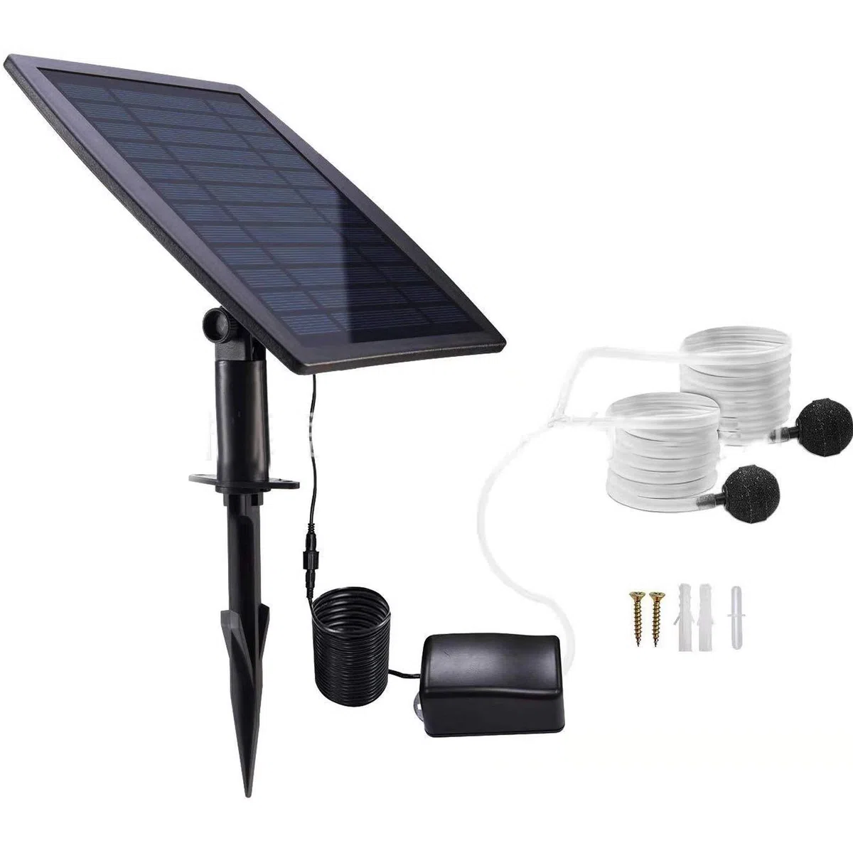 Eurobuy Bomba de aire con energía solar, oxigenador de energía solar con piedra de aire para piscina al aire libre, estanque, pecera