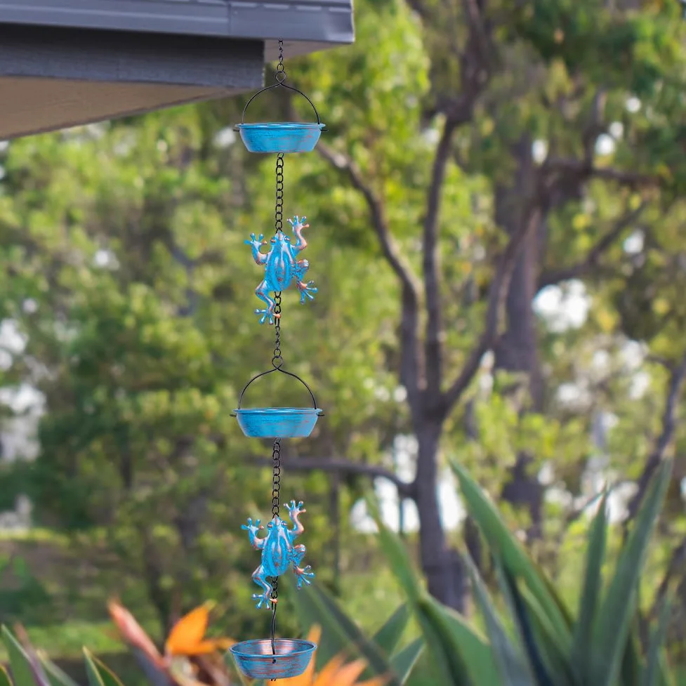 Cadena de Lluvia, Cadenas de Lluvia de Rana de 11.4 pies con 12 Tazas, Cadenas de Lluvia de Repuesto funcionales y Decorativas para Exteriores