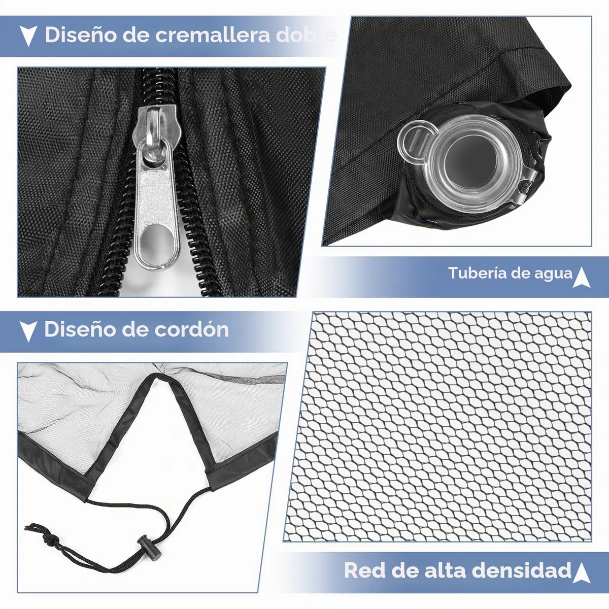 Mosquitera cuadrada para paraguas, red de paraguas de patio, mosquitera a prueba de viento con cremallera, cordón ajustable y base rellenable de agua para paraguas cuadrados, toldos de hierro