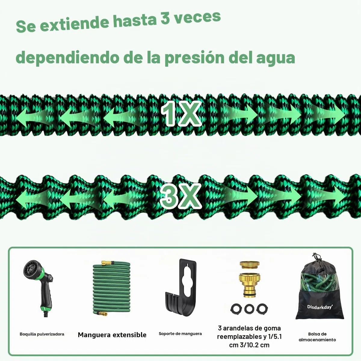 Manguera Extensible 30 metros, Disdarkday Manguera de Jardin con Pistola Riego de 10 Funciones, Manguera Jardin Enrollable para Riego de Jardin con Conectores de Metal de 1/2" y 3/4" Garden Hose