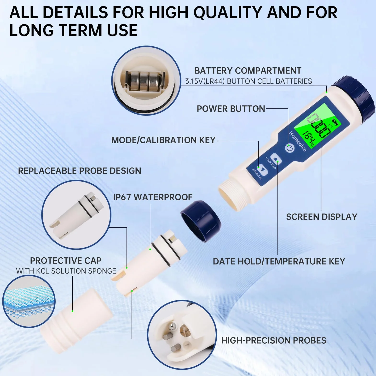 Medidor pH 7 en 1, profesional medidor PH TDS EC SALT ORP S.G Temperatura, Tester Calidad Agua portátil para acuarios, piscinas, agua potable e hidroponía