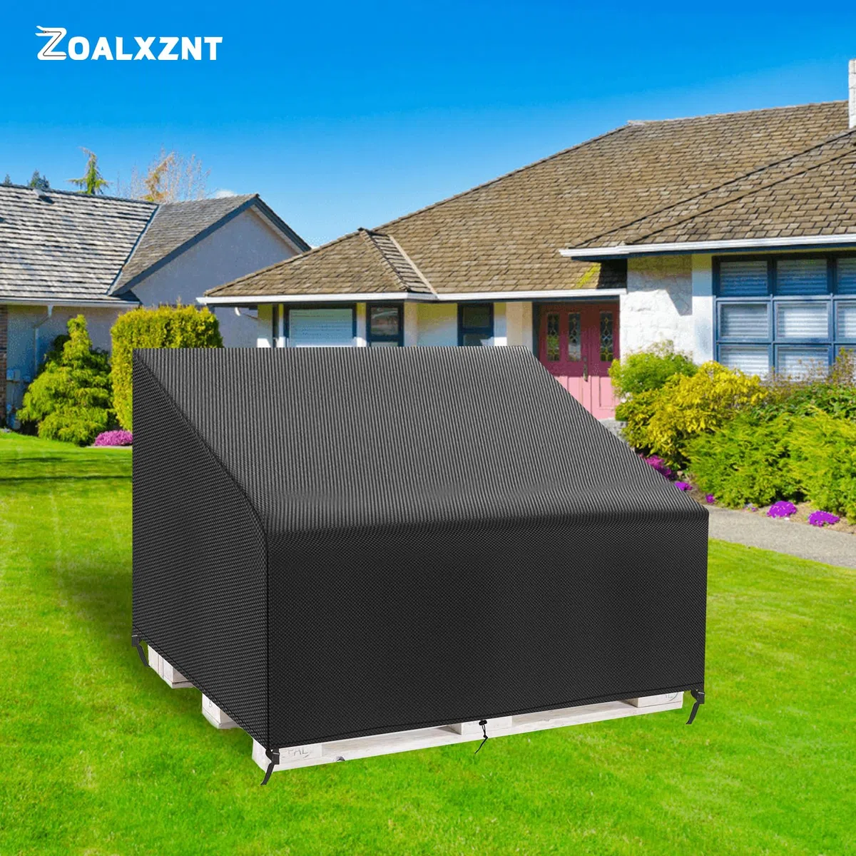 Funda Sofa Palets Exterior Impermeable，Funda Protectora Palet con Cordón， Hebilla Ajustable， Cubierta de Sofá Palet 420D Oxford (122*92*48/103cm,Negro)
