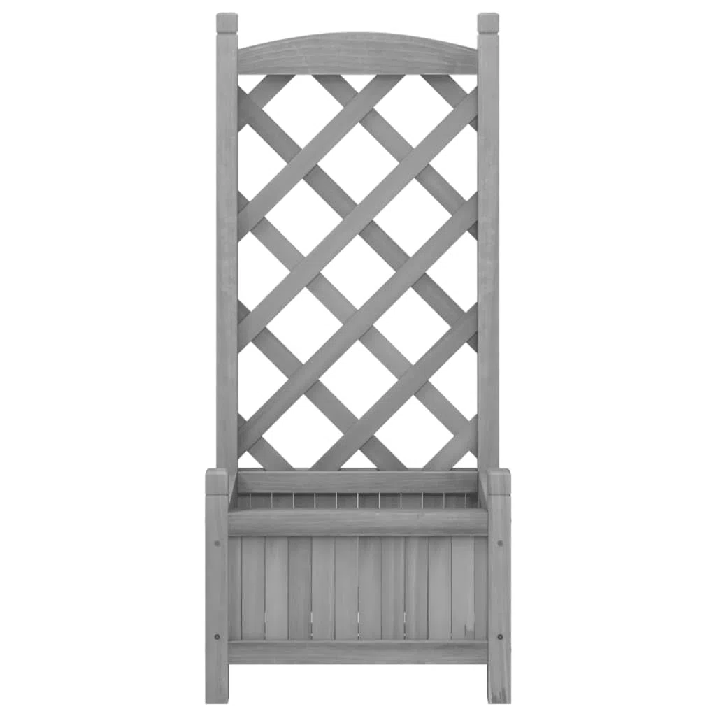 vidaXL Jardinera con Enrejado, Macetero para Plantas Trepadoras, Maceta para Flores, Arriate para Jardín Balcón, Madera Maciza de Abeto Gris
