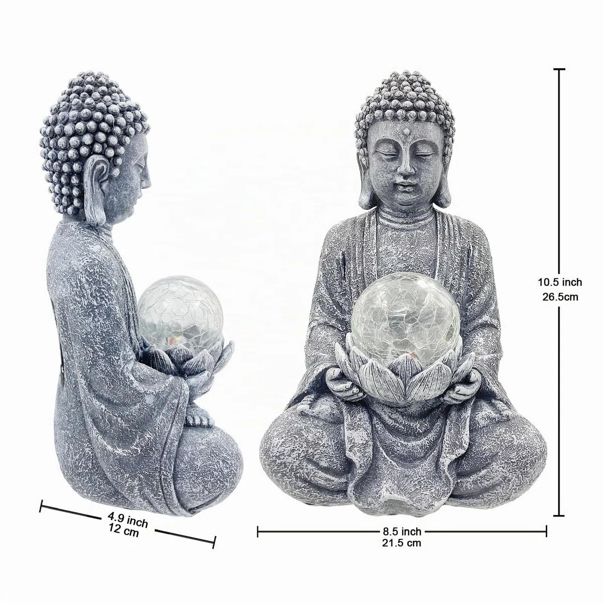 Yeomoo Figura de Buda de meditación para exteriores, decoración de jardín Zen Buda grande con lámpara solar, bola de cristal, figuras de regalo para mamá/mujeres, decoración japonesa para balcón