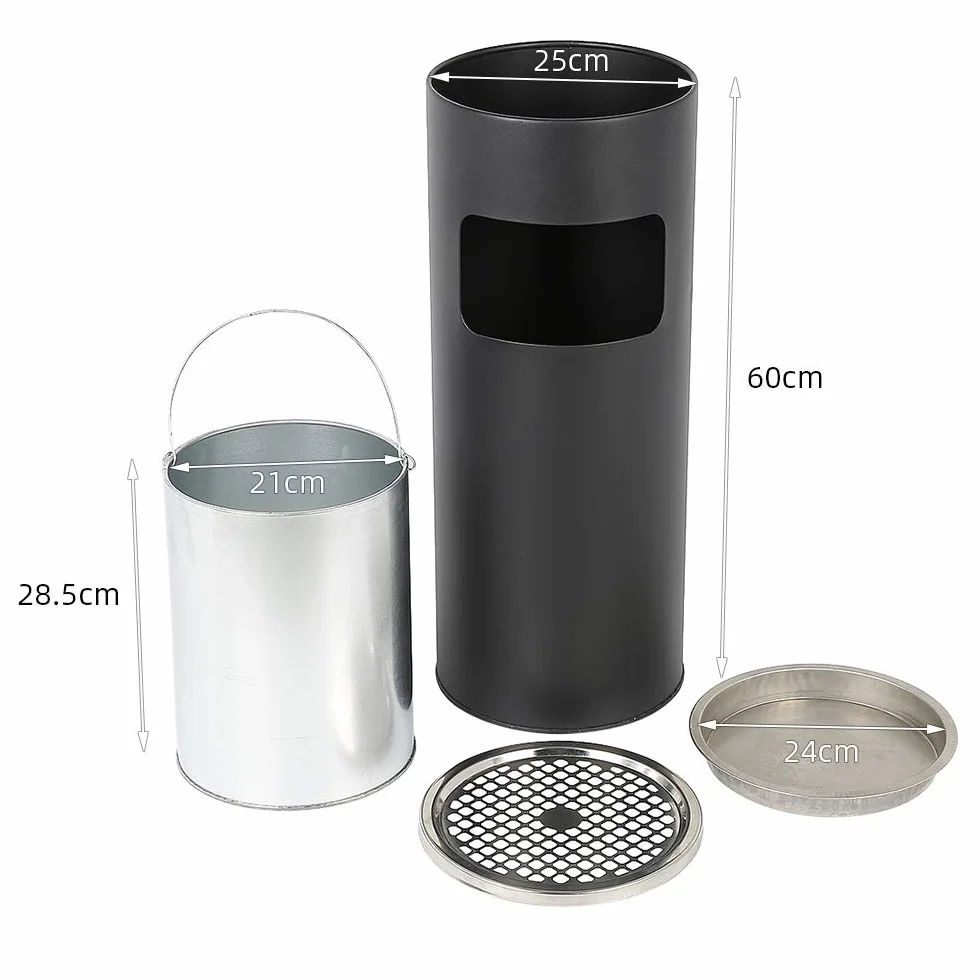Cenicero exterior con cubo de basura de acero inoxidable de 30 litros, cubo de basura Cenicero sobre pie al aire libre disponible para hotel jardín exterior supermercado (negro, 2 piezas)
