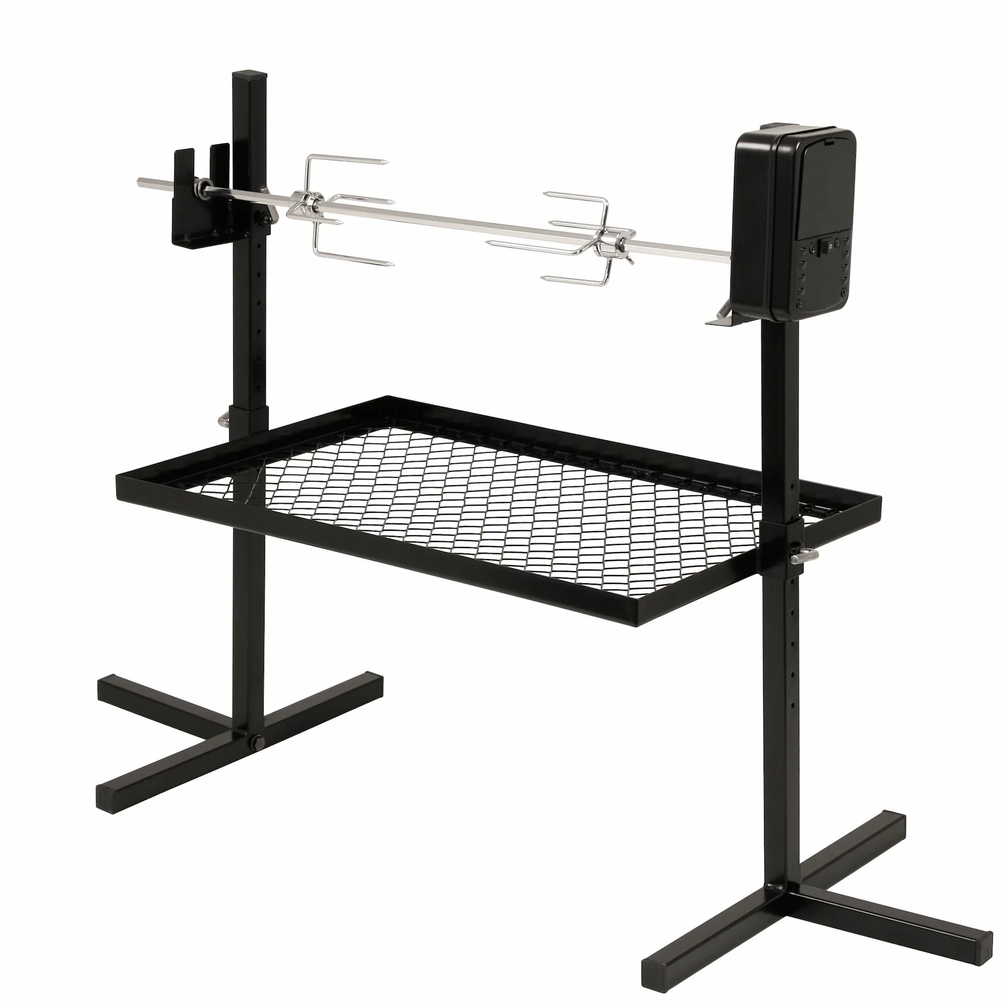 BBQ-Toro Asador Eléctrico Giratorio con Bastidor Portátil I 70 cm I 2 Agujas para Carne y Motor a Pilas I Acampar I Fogata
