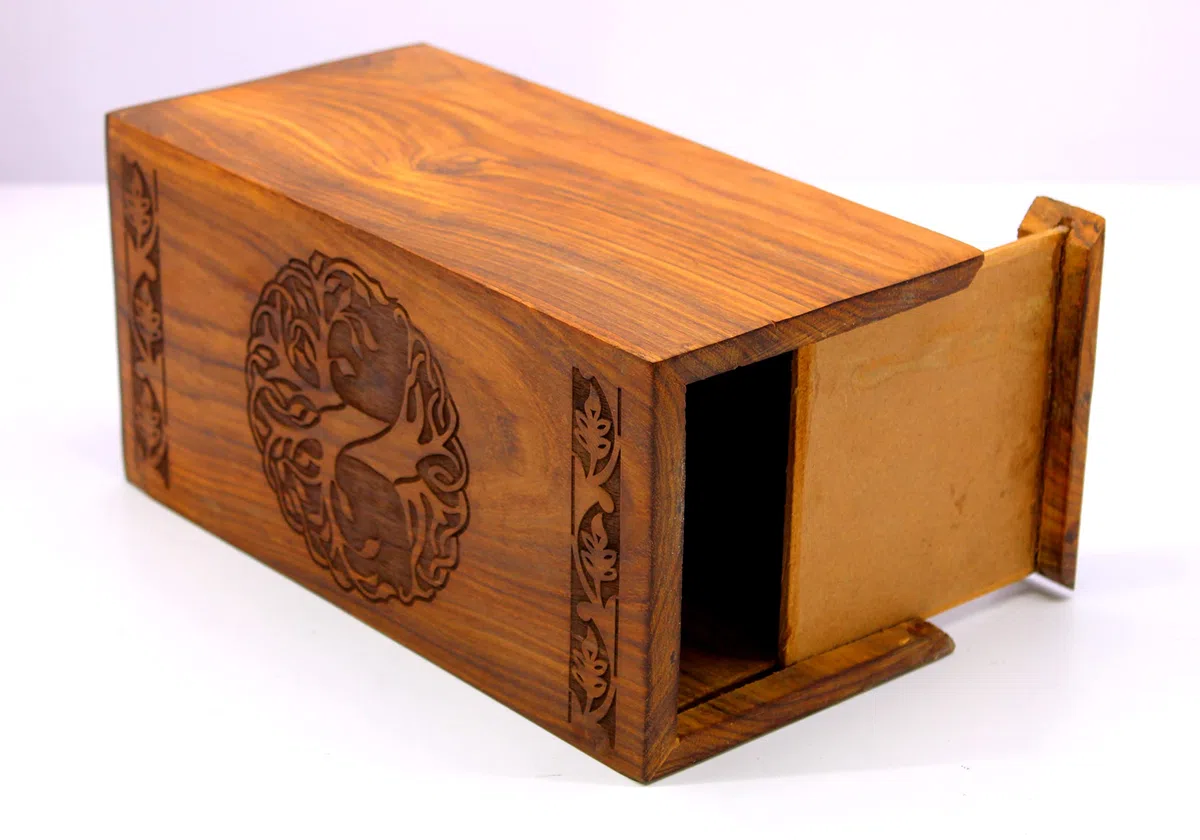 eSplanade Urna de cremación de madera | Patrón de árbol de la vida | Marrón | Urna conmemorativa para cenizas