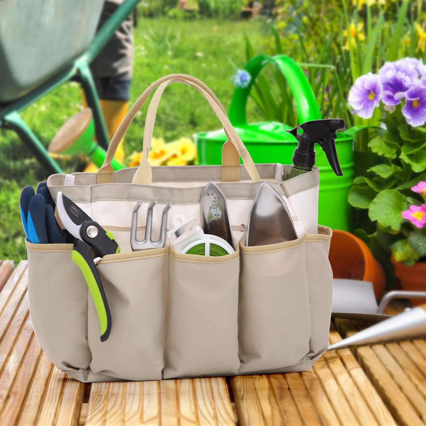 Ohuhu Taburete de jardinería plegable 2 en 1 mejorado con almohadilla suave desmontable, banco de jardín resistente con bolsa de herramientas grande y bolsa, regalos para mujeres, hombres, personas