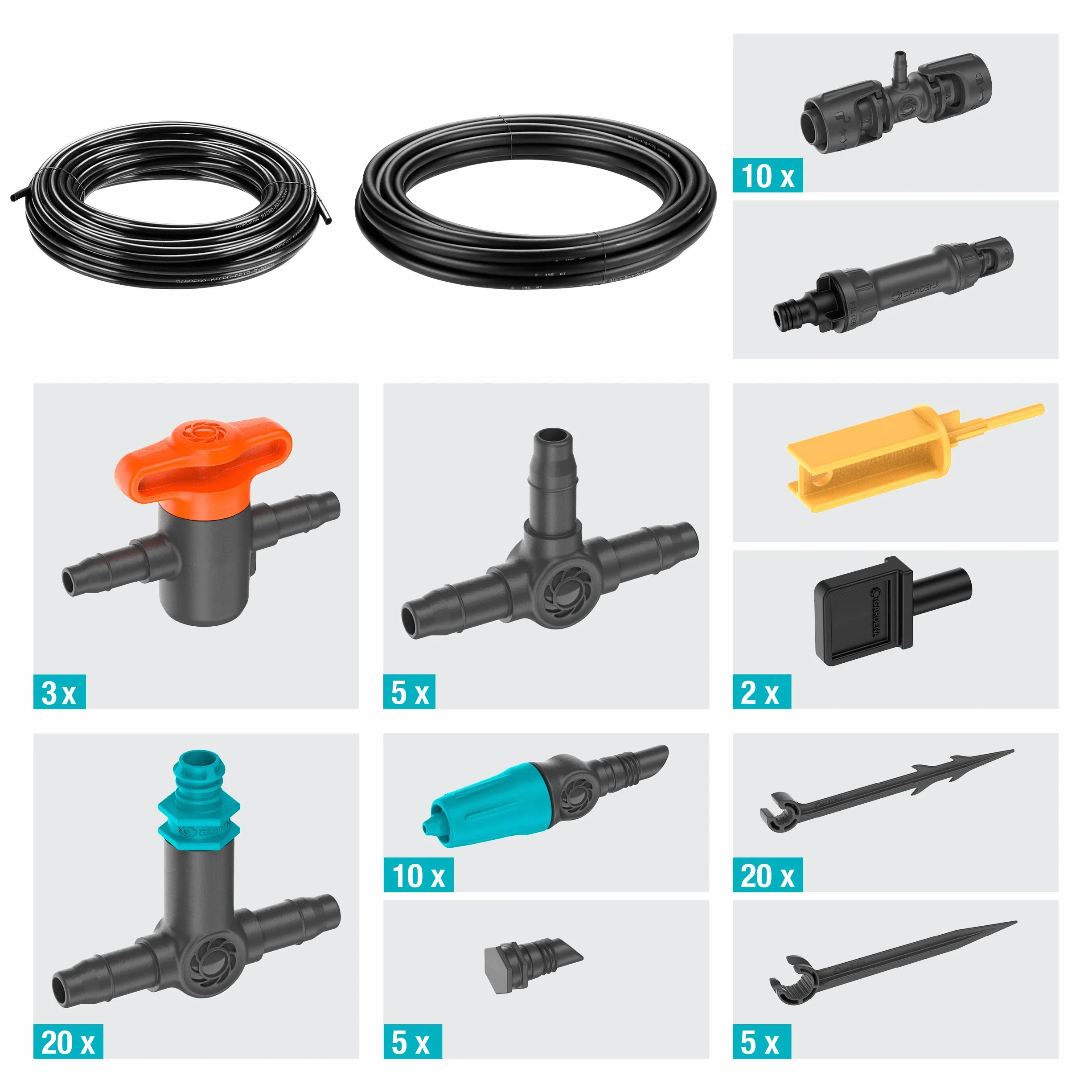 Gardena Sistema Micro-Drip Set de riego por Goteo para terraza (30 Plantas): Set de Inicio, de instalación inmediata, Sistema de riego eficiente, técnica de conexión fácil & Flexible (13400-20)