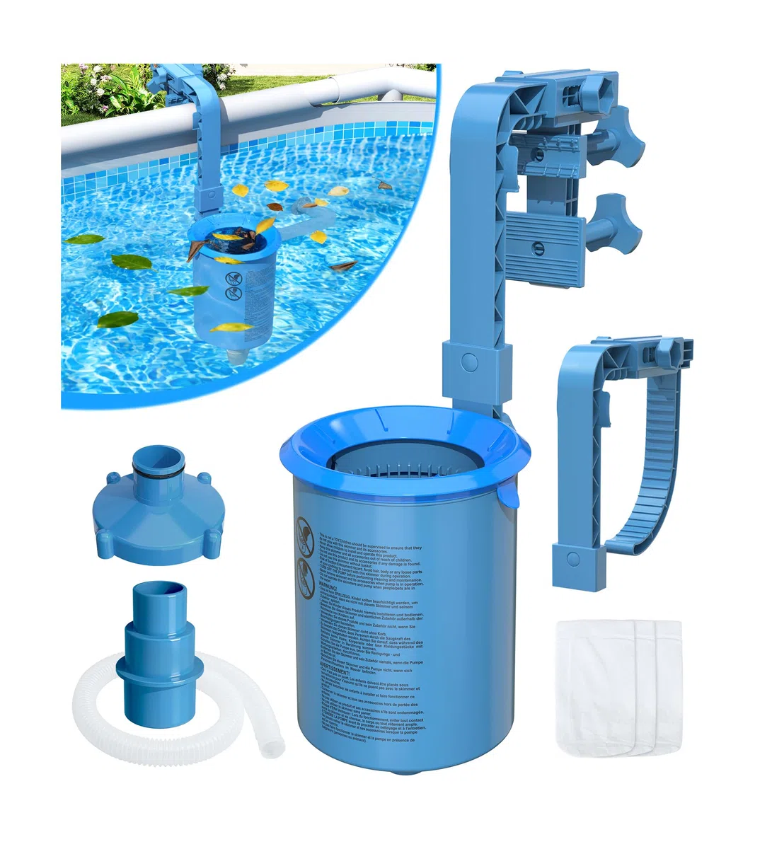 LanOcean Skimmer Piscina Desmontable, Altura Regulable Kit Skimmer Superficie Piscina, Pool Surface Skimmers Colgante con Canasta Filtrante Extraíble para Piscinas Desmontables y Piscinas Hinchables
