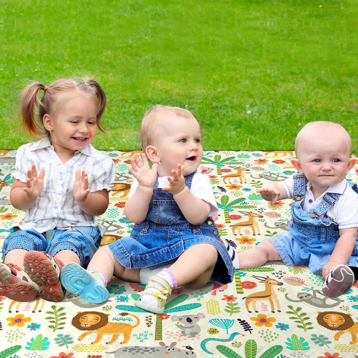 Manta de picnic extragrande lavable de 3 capas, impermeable, plegable, 79 x 79', manta para niños al aire libre, portátil, compacta, para camping, playa, viajes, a prueba de arena (ZQ0034)