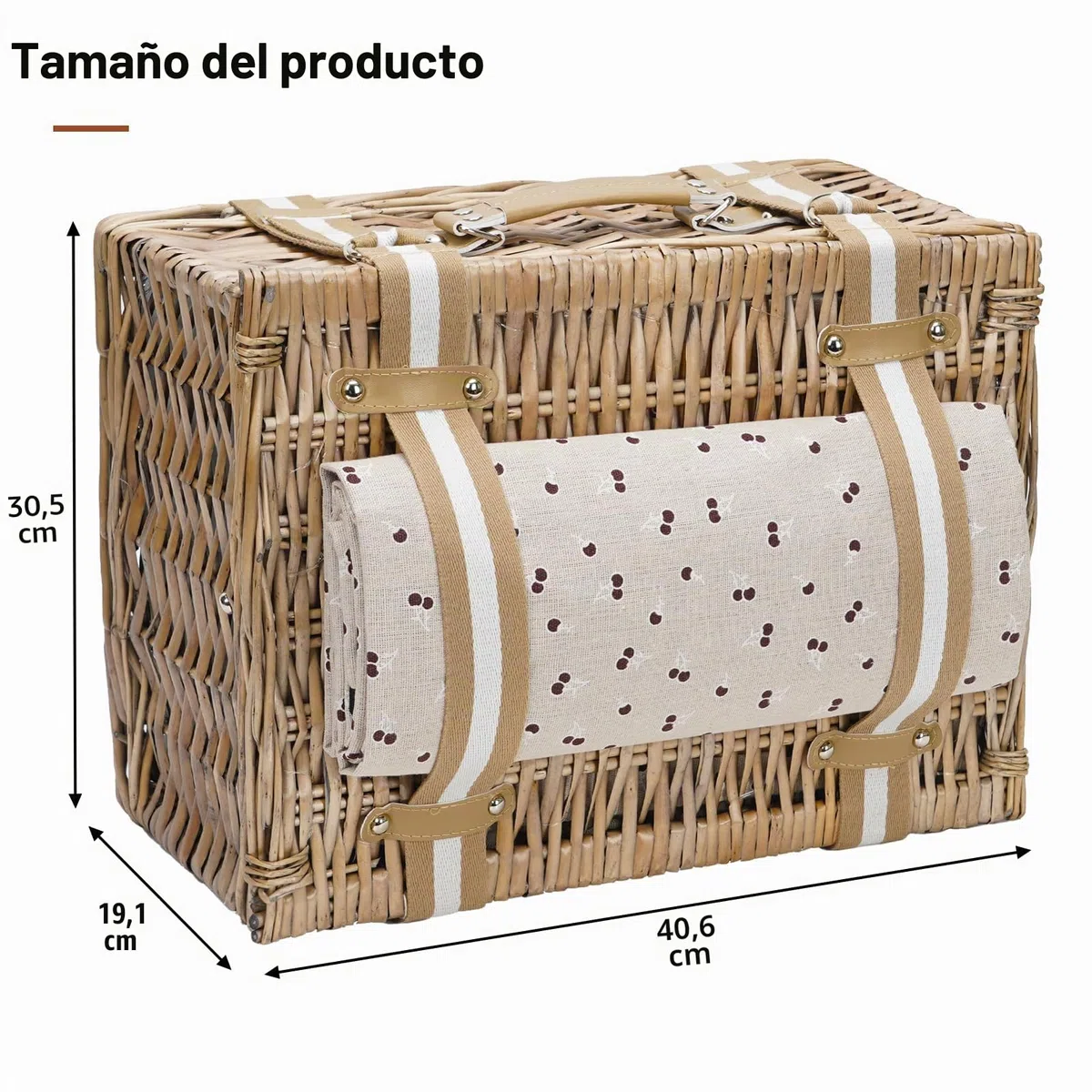 Juego de Cesta de Picnic Willow para 4 Personas con Bolsa térmica Grande y Manta Impermeable de Picnic, Cesta de Mimbre para Camping, al Aire Libre, día de San Valentín, Navidad, cumpleaños, etc.