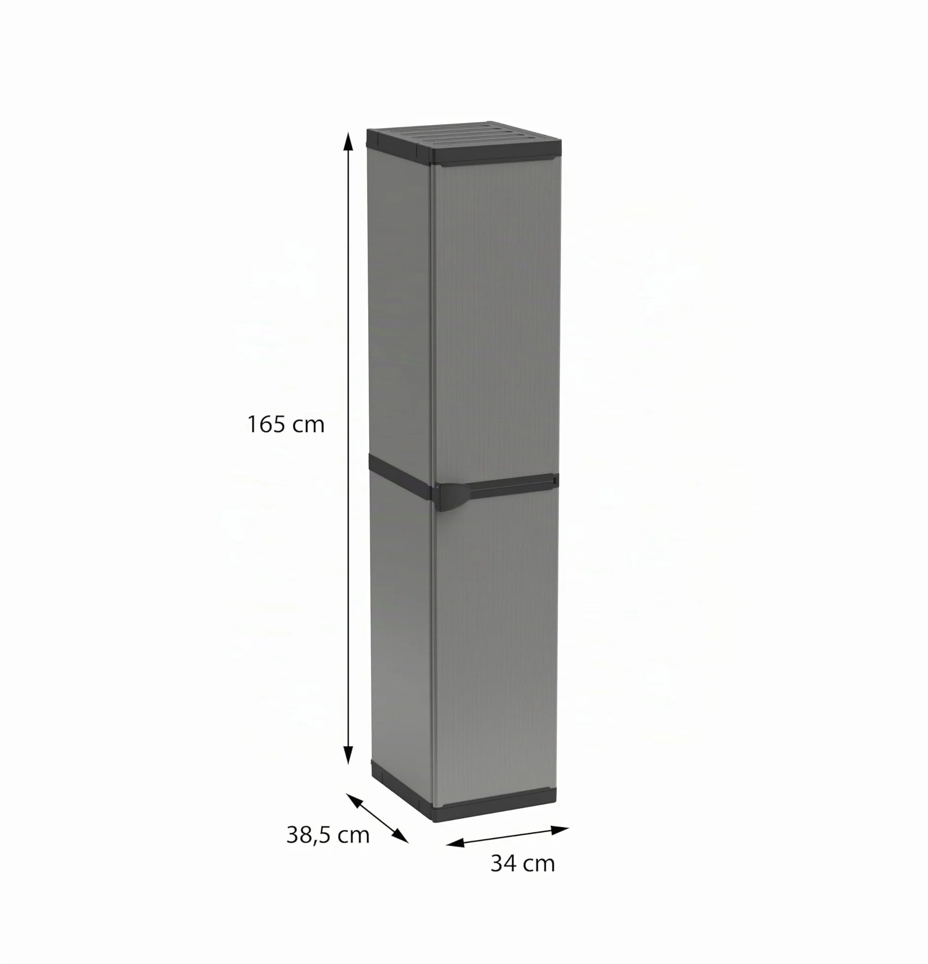 Adventa: Armario de Resina de PVC y PP, 1 Puerta, 3 estantes, fácil de Montar, Modular System, Resistente, Apto para ambientes Interiores y Exteriores, 34 x 40 x 165 cm, Gris y Negro