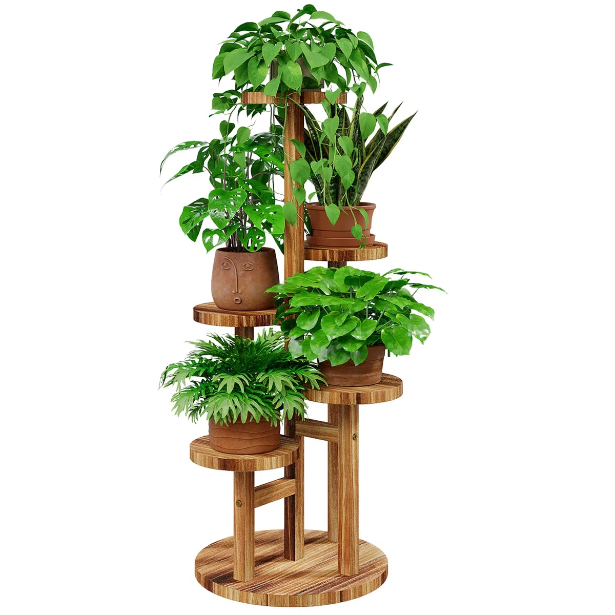 Bamworld Soporte para Plantas de Madera Multinivel – Estantería para Plantas que Ahorran Espacio con 5 Niveles para Salón y Jardín, Como Escalera de Flores con Capas Múltiples