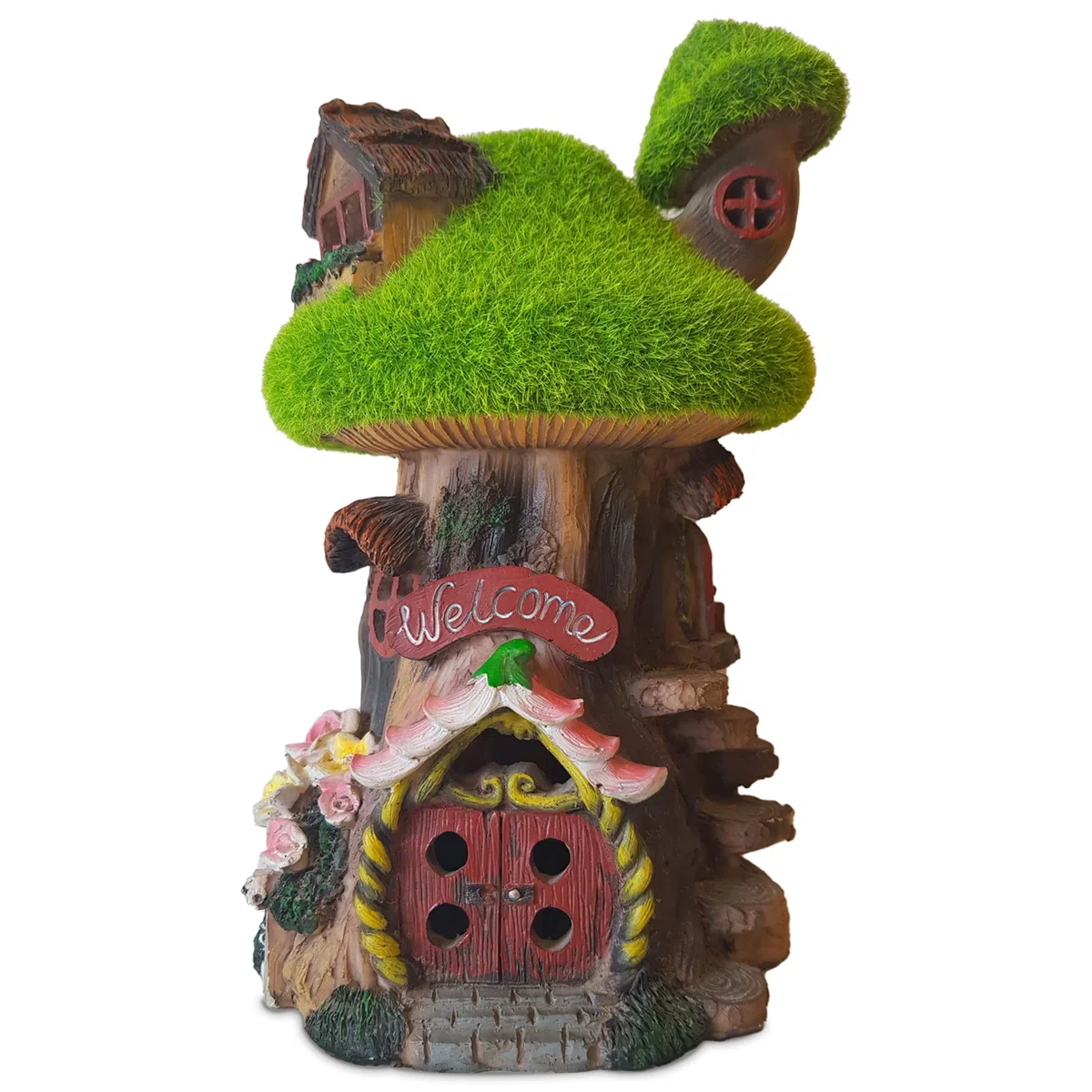 Casita de Hadas para Jardín con Luz Solar - Fairy Tree House en Resina - Decoración Exterior Jardín, Patio, Terraza - Adorno Mágico con Luz LED para Ambientes Encantados